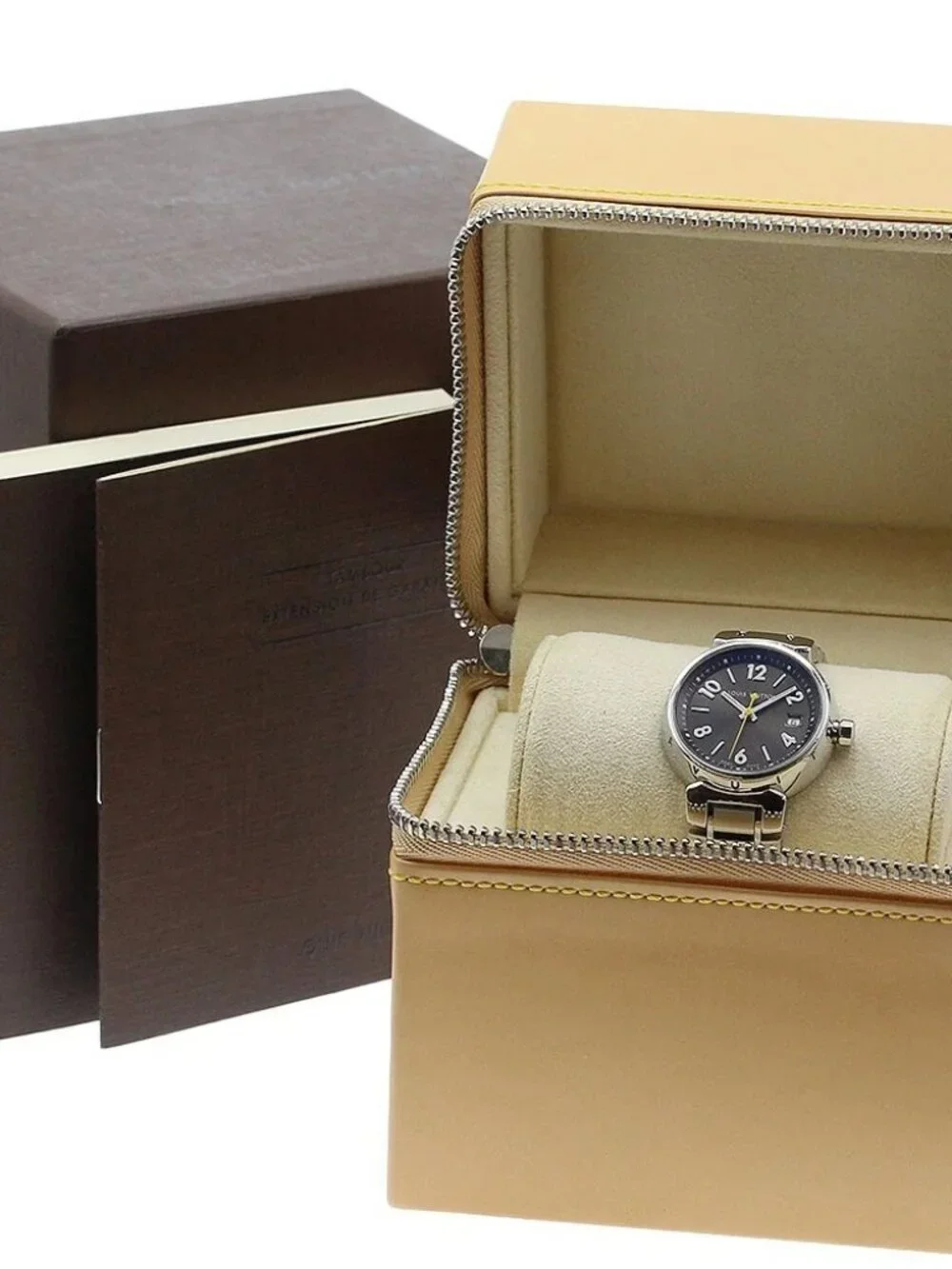LOUIS VUITTON Tambour Q1211 Date Brown Dial Quartz Ladies Watch_960246